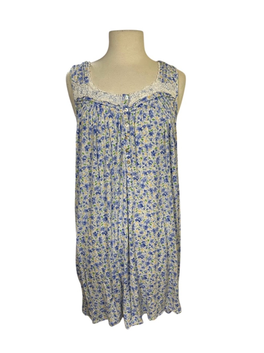 Eileen West Nightgown M Midi Floral Sleeveless Cotton Lace Trim Cottage